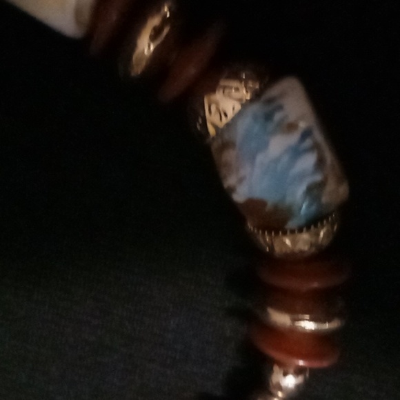 Peacock and Blue Rock Style Beaded Necklace - Picture 3 of 7